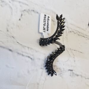 Adjustable black stone wrap ring